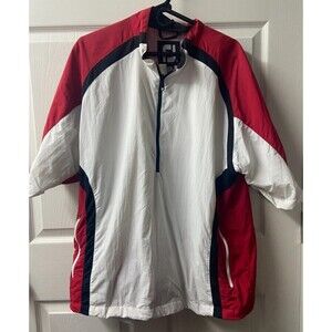 Footjoy mens Windbreaker Quarter Zip Mens XL Lined Short Sleeved Golf Red White